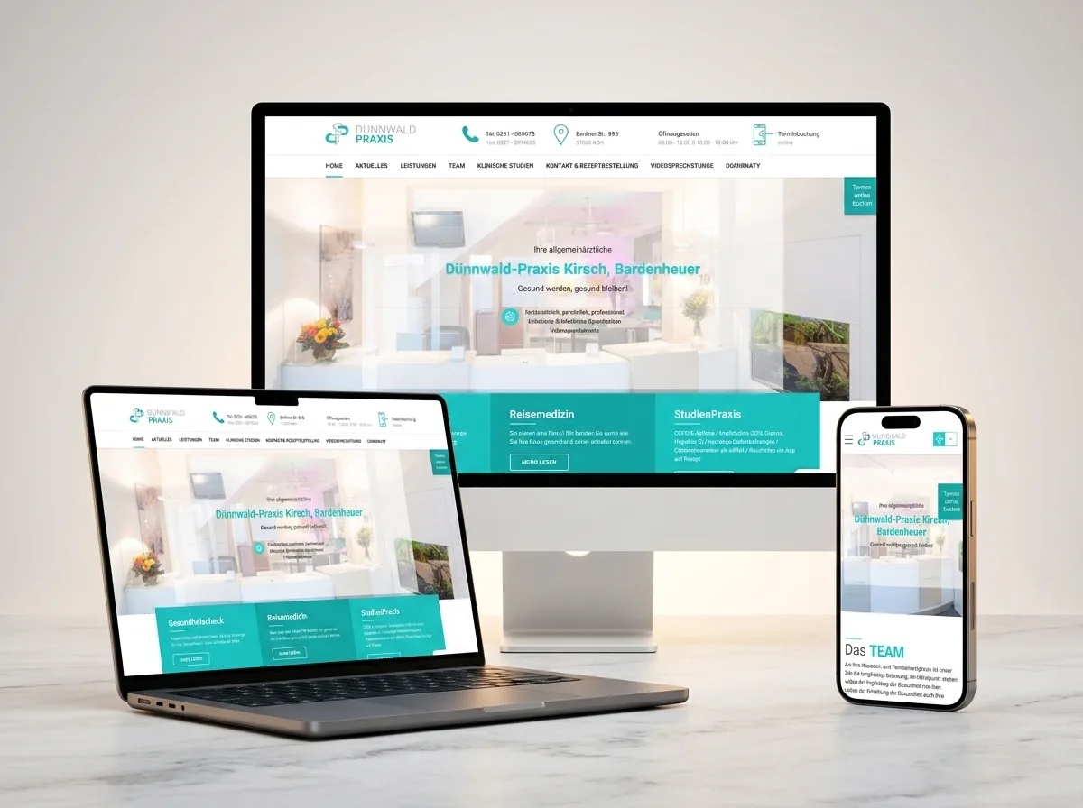 Dünnwaldpraxis Website auf iMac, MacBook und iPhone